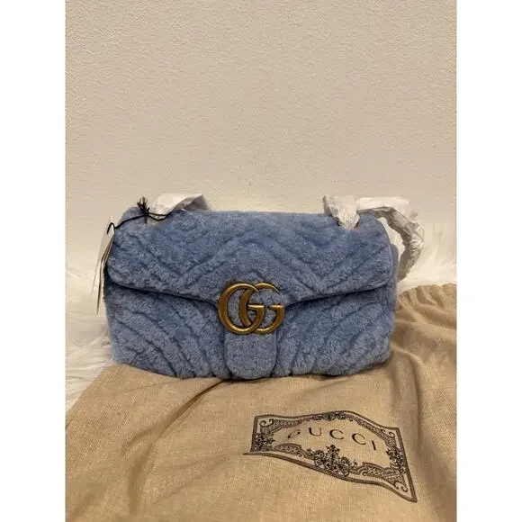Gucci Marmont Shearling Fur GG Logo Jackie Ophidia Chain Blondie Shoulder Bag - Picture 3 of 9